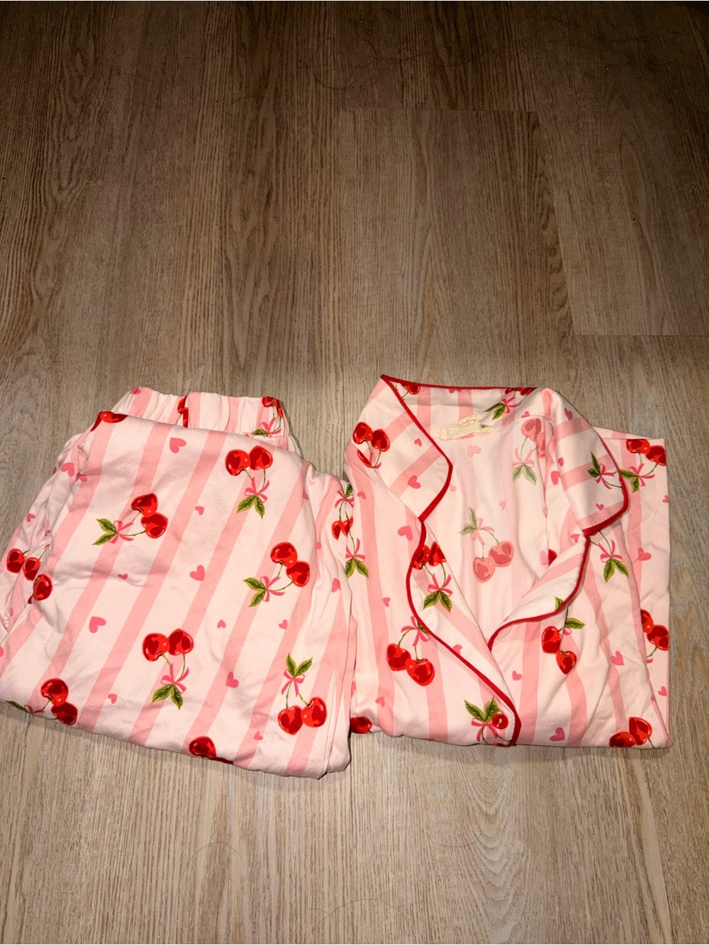 Women’s Pink Cherry-Print Long Pajama Set - Picture 4 of 5